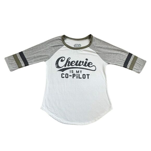 Chewie Is My Copilot Womens Licensed Starwars Raglan Slv Baseball T-Shirt Size S - Picture 3 of 10